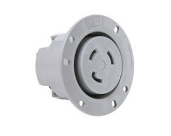 Receptacle, Flanged Recessed 30amp 3 prong 120VAC outlet, P&S L530-FO 1